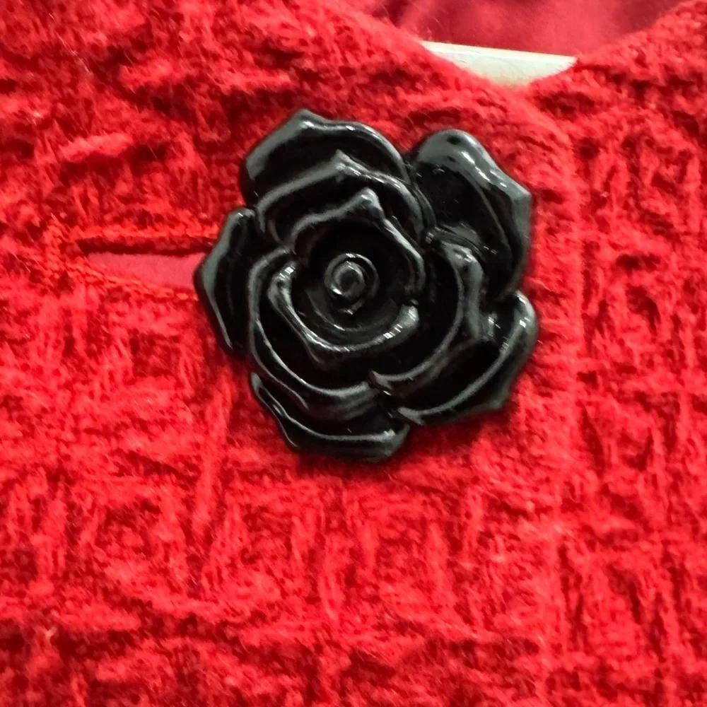 Annie Kids Red Pea Coat with Black Rose Buttons